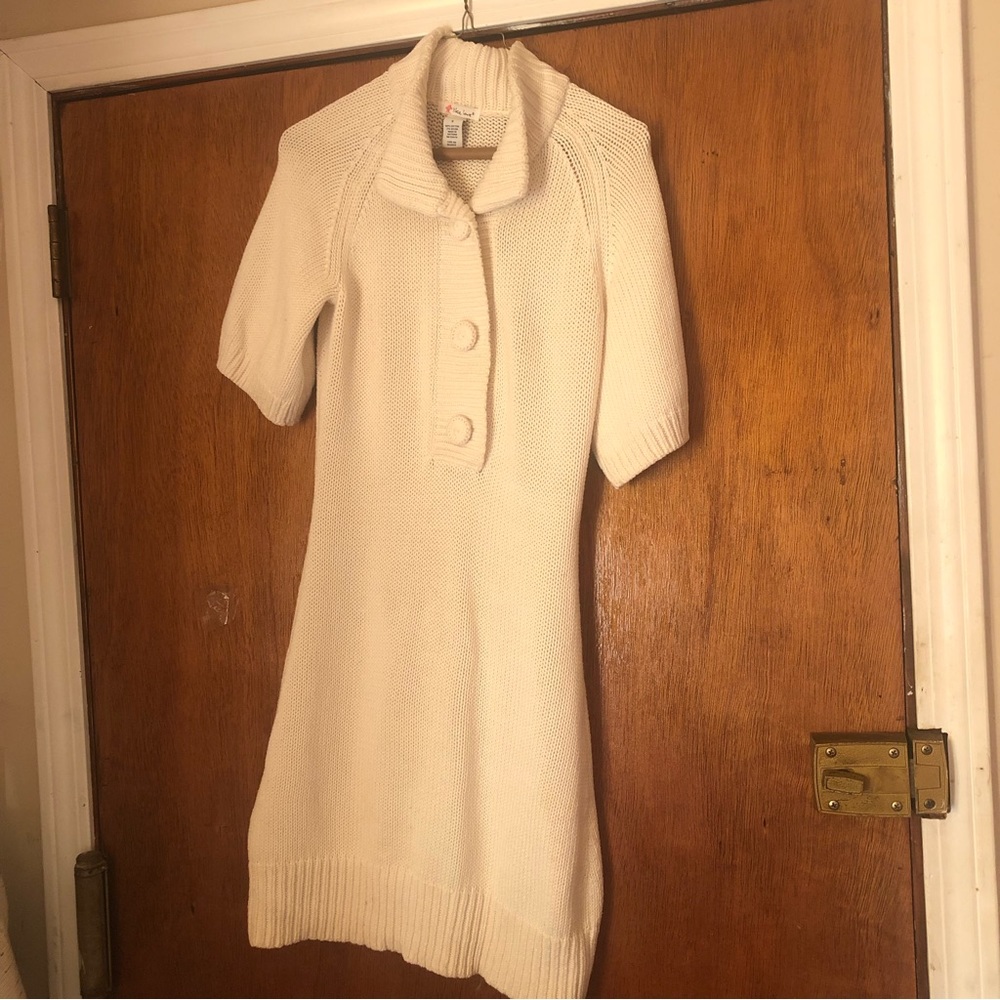 “Like, Love” Sweater Dress SZ Small cream Color SS Cotton blend Knit, Warm!